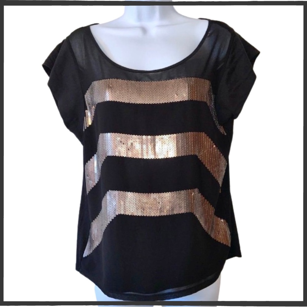 5/$18 NWOT EXPRESS Sequin Cap Sleeve Cotton/Poly Top Shirt Blouse Size S